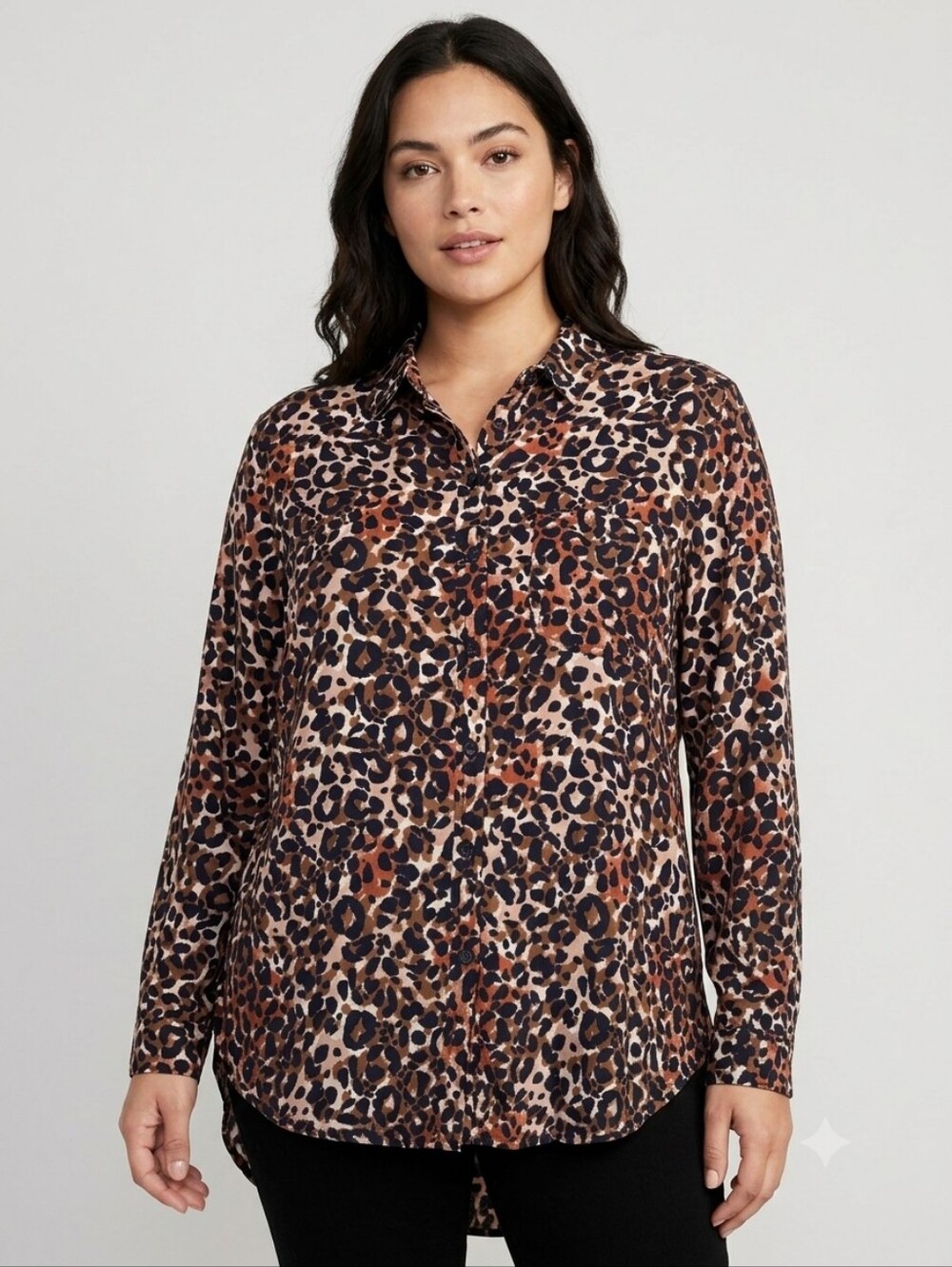 Beachlunchlounge Leopard Print Viscose Button Down Shirt High-Low M